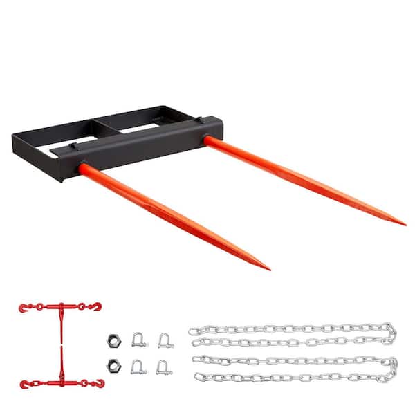 49 in. Hay Spear 3000 lbs. Capacity Skid Steer Loader Bucket Attachment Garden Fork with 2 Stabilizer Spears