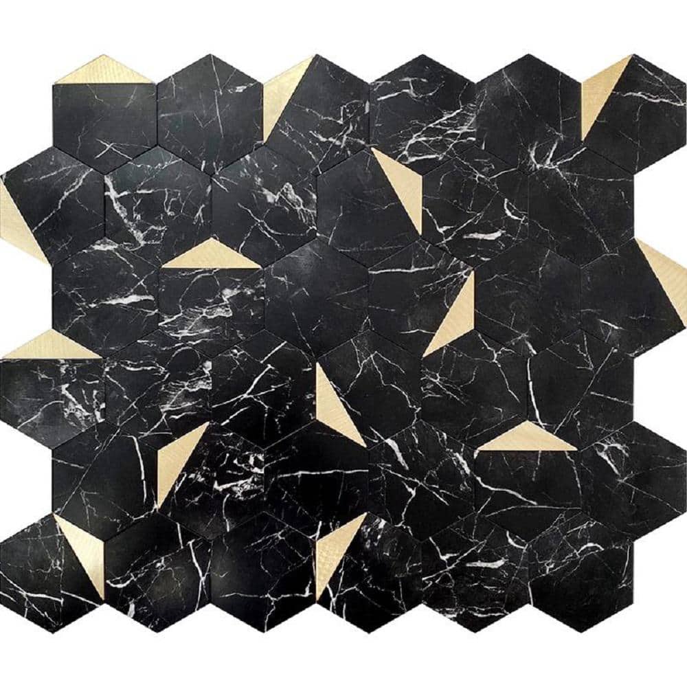 Apollo Tile Hexagon Black and Gold 11.8 in.x10.2 in. Metal Peel and ...