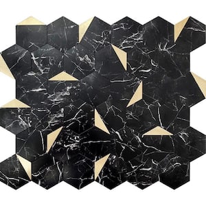 Hexagon Black and Gold 4 in x 5 Metal Peel and Stick Backsplash Tile Sample