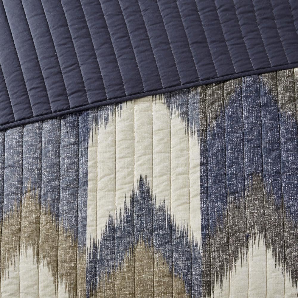 Navy Ikat Print Reversible Cotton Full Quilt Set