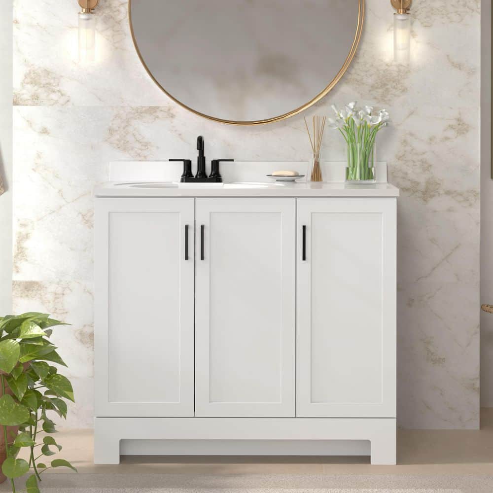 Glacier Bay Oakley 37 in. Single Sink White Freestanding Bath