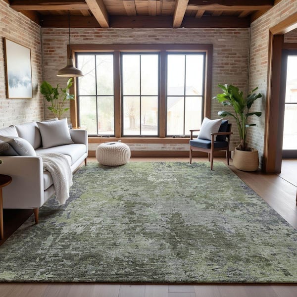 Mayfield Premium Machine Washable Abstract AMF1162 Green 9 ft. x 12 ft. Area Rug