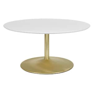 Flower 36 in. White/Brass Medium Round Wood Coffee Table