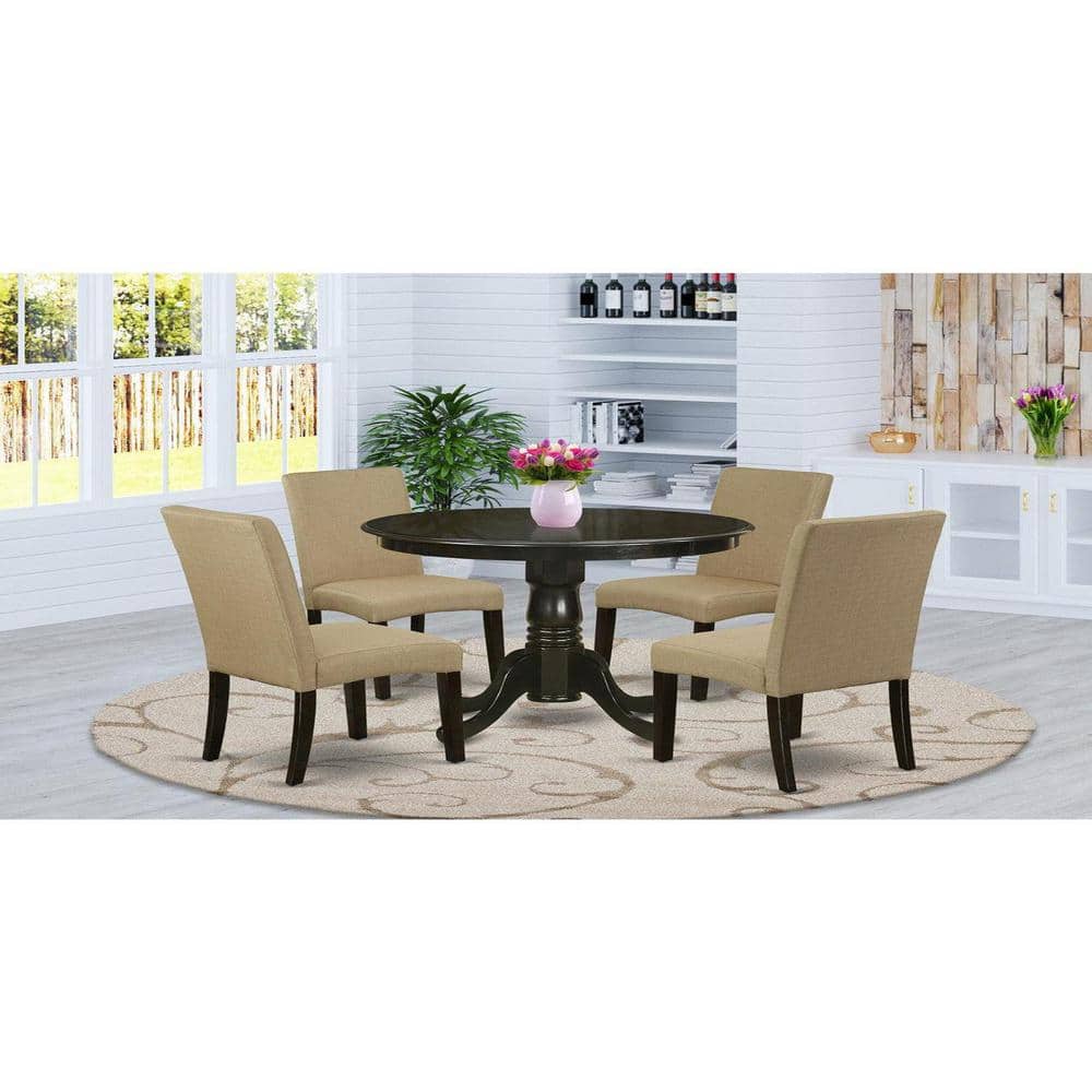 5-Piece Round Cappuccino Finish Solid Wood Top Dining Table with 4 Parson Chair with Lattice Back price history on PriceWatchPro