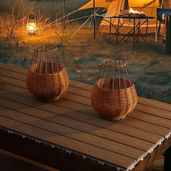 JONATHAN Y Elian 10 in. Indoor/Outdoor Faux Wicker Rechargeable