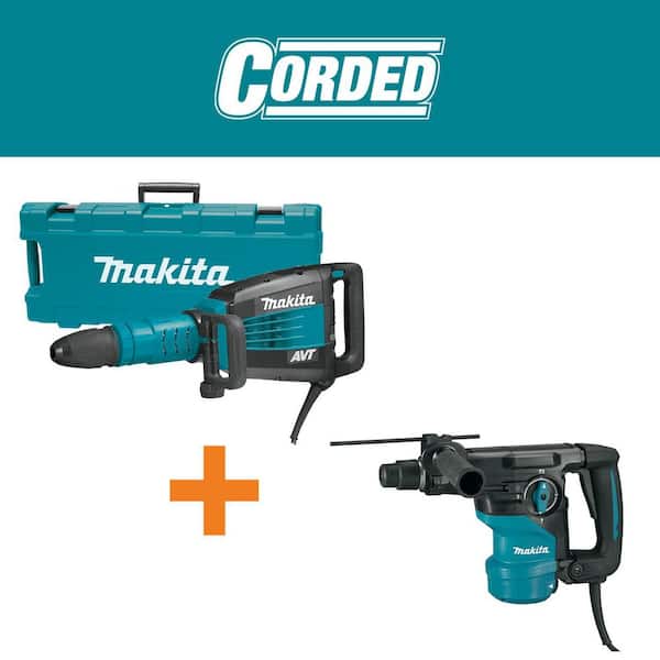 Makita 14 Amp 27 lb. AVT 3.75 in x 35.43 in. Demolition Hammer with Case with bonus 7.5 Amp 1-3/16 in. Rotary Hammer