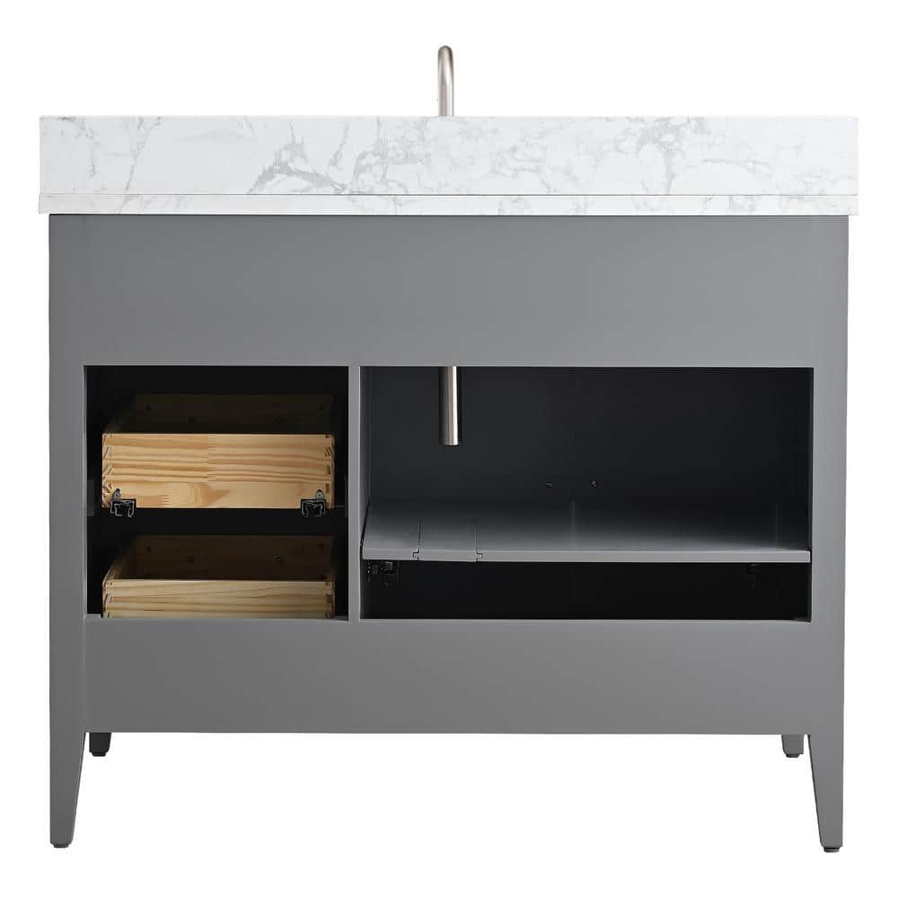 42" Cashmere Gray Single Bathroom Vanity with Engineered Marble Top