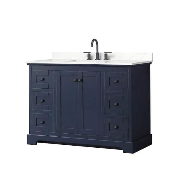 Wyndham Collection Avery 48 in. W x 22 in. D x 35 in. H Single Bath Vanity in Dark Blue with Giotto Quartz Top
