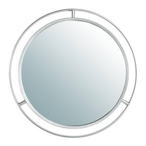 24.02 in. H x 24.02 in. W Modern Small Round Framed Silver Gothic Iron Glass Mirror
