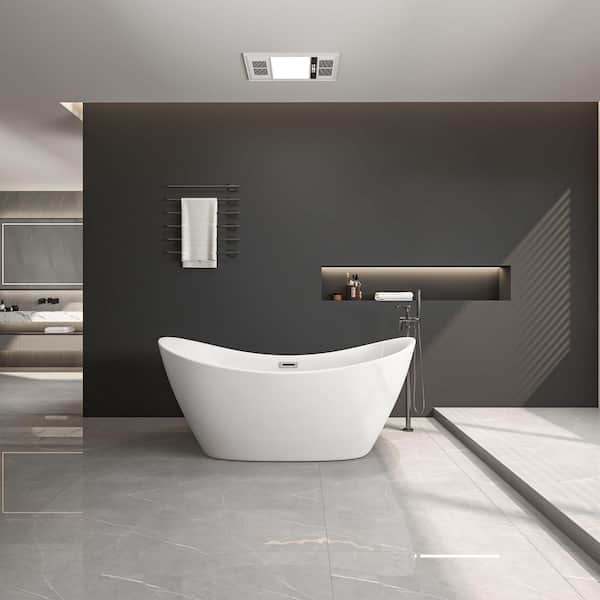 67 in. x 30 in. Soaking Bathtub with Chrome Overflow, Pop-up Drain, Twin Slipper Tub, cUPC Certified, Gloss White