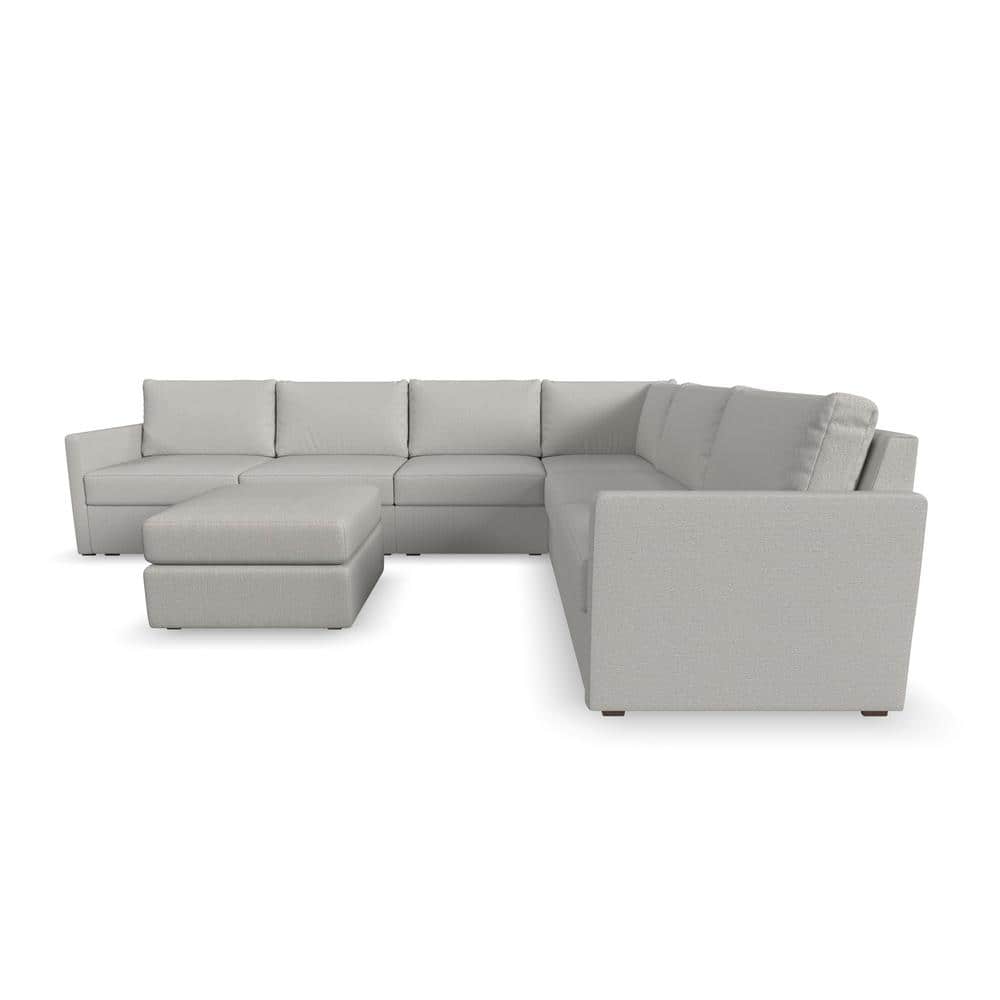 FLEXSTEEL Flex 133 in. W Straight Arm 6-piece Performance Polyester Fabric Modular Sectional Sofa with Bumper Ottoman Light Gray, Frost Light Gray -  90226NSEC931301