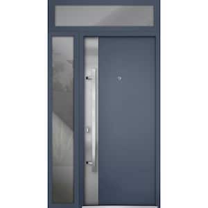 0729 48" x 96" Right-hand/Inswing Side and Top Exterior Window Gray Graphite Steel Prehung Front Door with Hardware