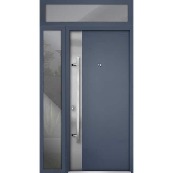 VDOMDOORS 0729 50" x 96" Right-hand/Inswing Side and Top Exterior Window Gray Graphite Steel Prehung Front Door with Hardware