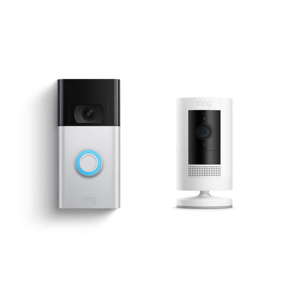 Ring Video Doorbell - Satin Nickel with Stick Up Cam Battery, White -  B093CWLFHS