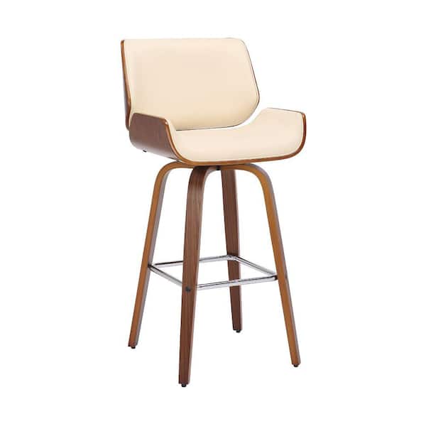 Benjara 33 in. Brown Low Back Wooden Frame Bar Stool with Leather Seat