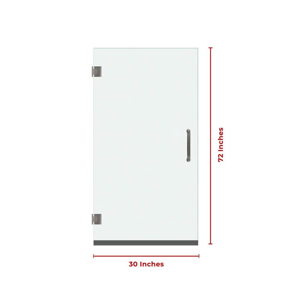 30" x 72" Frameless Clear Glass Shower Door with Brushed Nickel Hardware