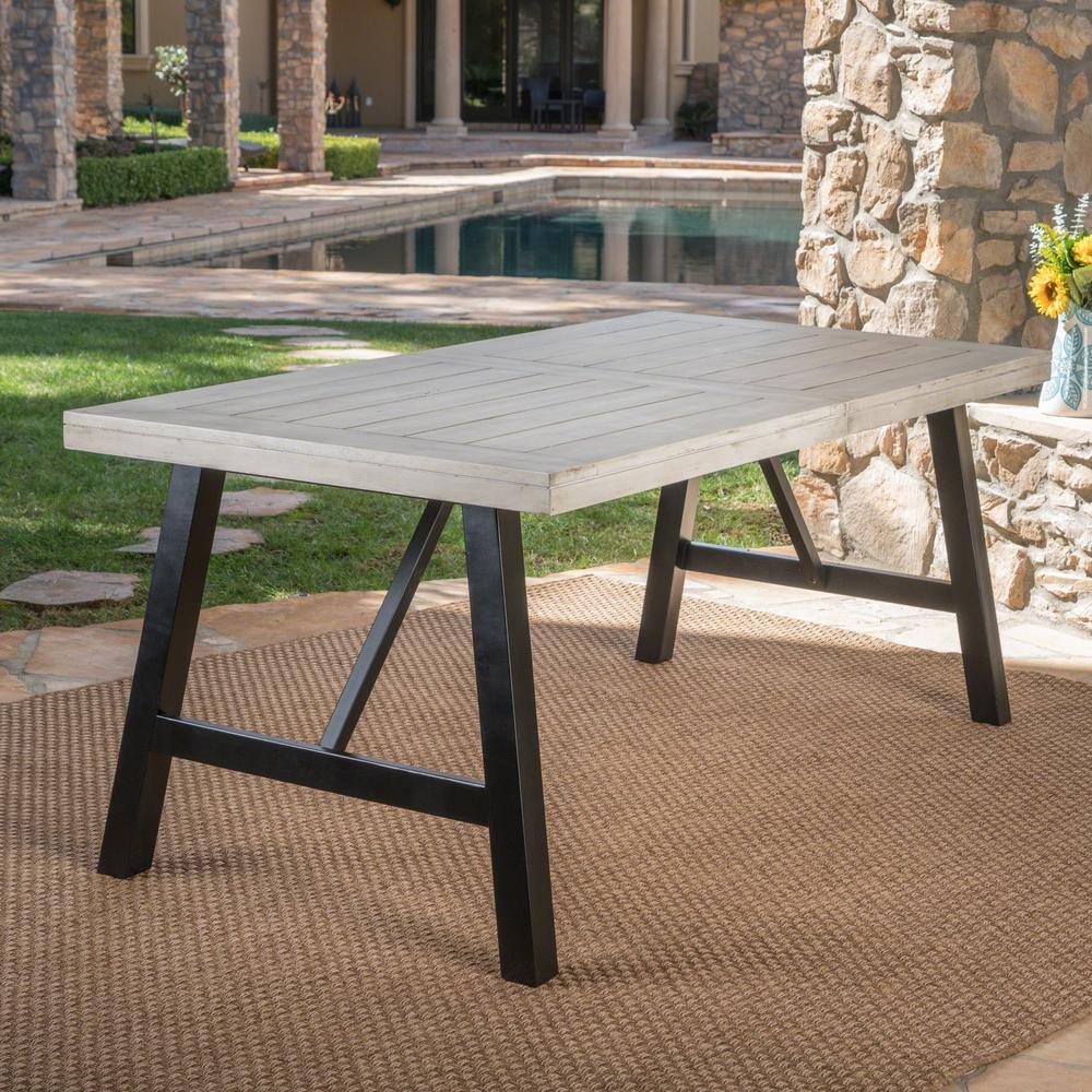 Borocay Light Gray Acacia Wood Splayed H-Frame Dining Table