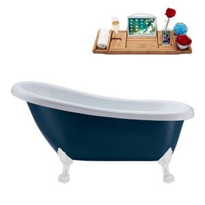 61 in. Acrylic Clawfoot Non-Whirlpool Bathtub in Matte Light Blue With Glossy White Clawfeet And Brushed Nickel Drain