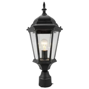 zeyu Outdoor Post Light, 16 Inch Exterior Pole Light Pillar Lantern with  Clear Glass Shade and Black Finish, 20076P