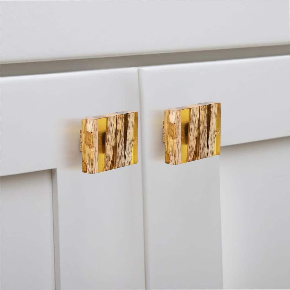 Polished Square Wood and Resin Cabinet Knob with Mounting Hardware