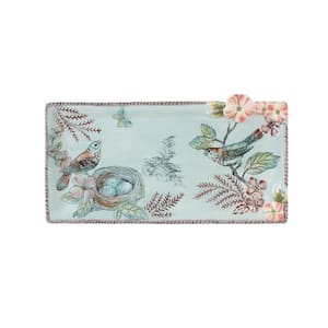 7 in. W x 1 in. H x 13.25 in. D English Garden Blue Elongated Stoneware Serving Tray