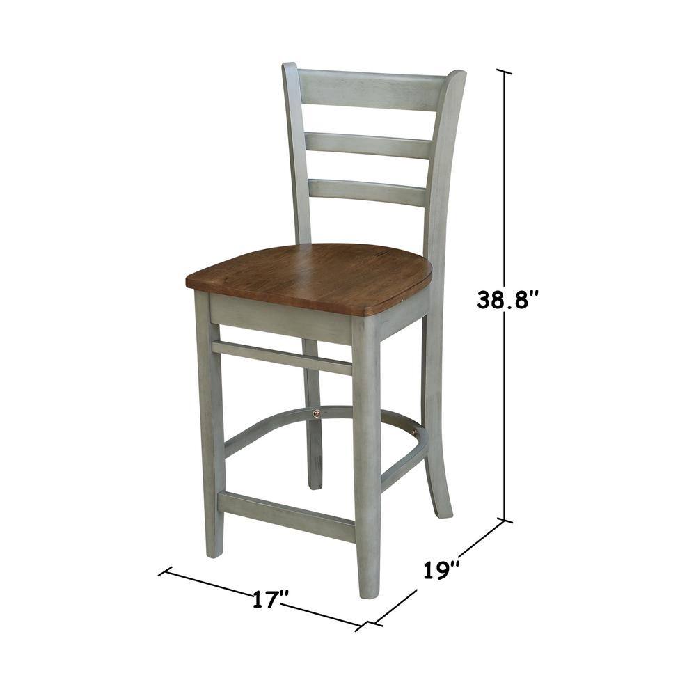 Emily Ladder Back Parawood Counter Stool - White & Heather Gray
