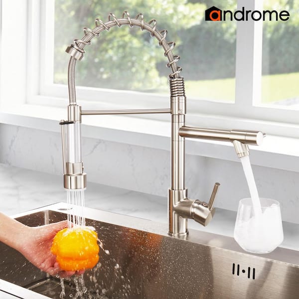Single Handle Pull Out Sprayer Kitchen Faucet Deckplate Not Included in Brushed Nickel
