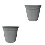 HC Companies 12 in. Gray Plastic Eclipse Planter with Attached Saucer (2-Pack)