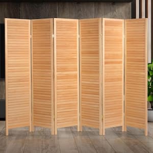 Natural 6 ft. Tall Wooden Louvered 6-Panel Room Divider