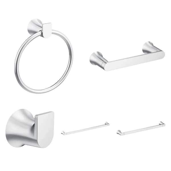 Moen Genta Chrome Bathroom Accessory Set with 18 in. and 24 in. Towel Bars Paper Holder Towel Ring Robe Hook 5-Piece