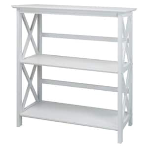 34 in H White New Wood 2-Shelf Etagere Bookcase with Open Back
