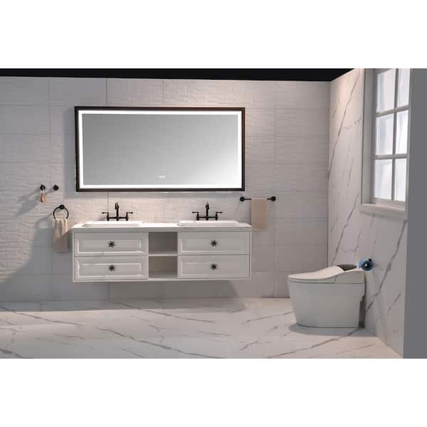 Brown 72.00 in. W x 36.00 in. H LED Modern Rectangle Aluminium Framed Wall Mirror