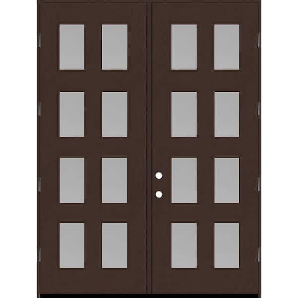 Steves & Sons Regency 72 in. x 96 in. 8L Modern Clear Glass RHOS Chestnut Stained Fiberglass Double Prehung Front Door w/ 6 in. Jamb