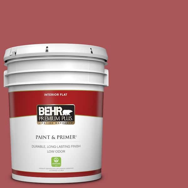 BEHR PREMIUM PLUS 5 gal. #M150-6 Lingonberry Punch Flat Low Odor Interior Paint & Primer