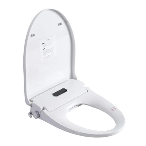 Smart Bidet Toilet Seat, Heated, Adjustable Temp/Pressure, Auto Open/Close, Night Light, Side Knob, White Elongated