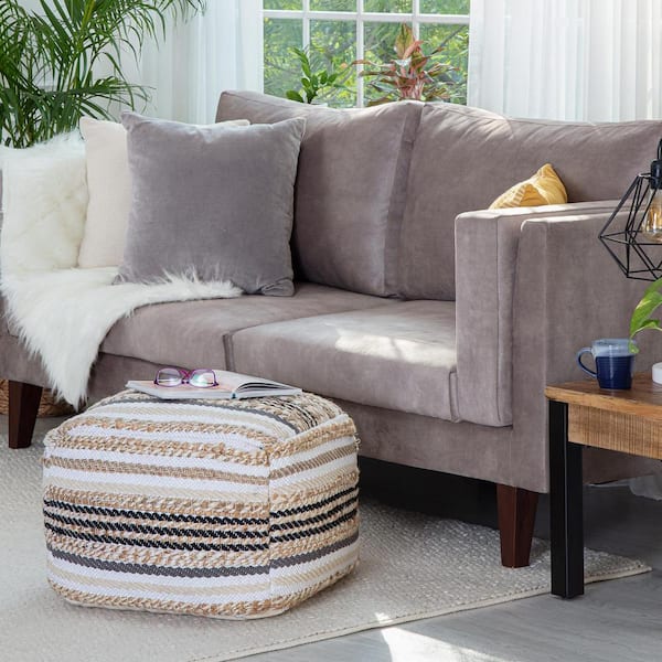 Arsenal 22 in. x 22 in. x 16 in. Beige and Grayscale Pouf