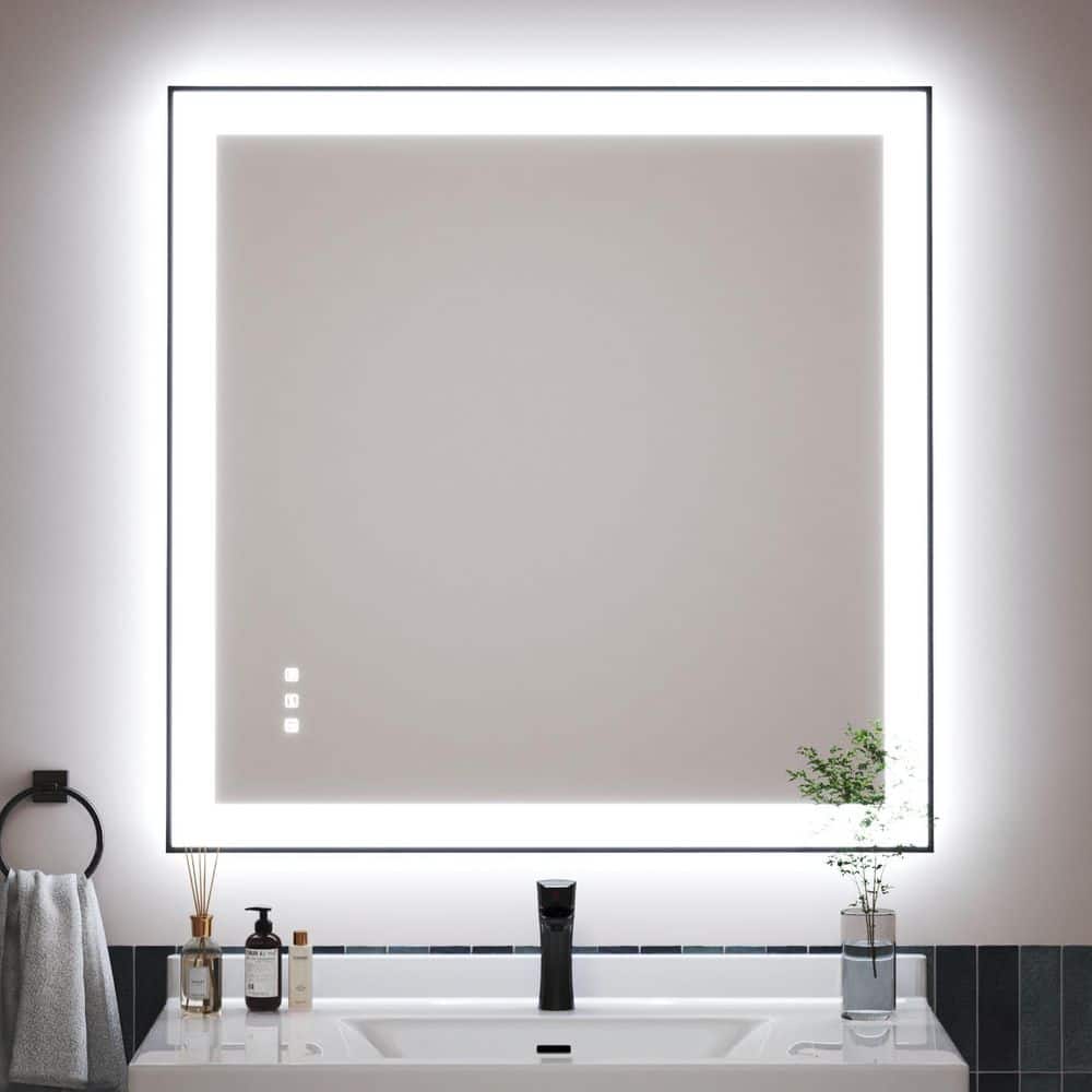 36 in. W x 36 in. H Black Rectangular Framed LED Anti-Fog Wall Bathroom Vanity Mirror with Backlit and Front Light price history on PriceWatchPro