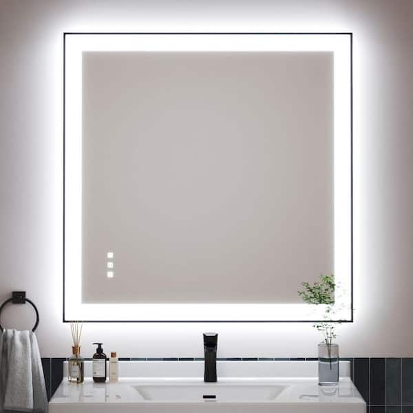 36 in. W x 36 in. H Black Rectangular Framed LED Anti-Fog Wall Bathroom Vanity Mirror with Backlit and Front Light