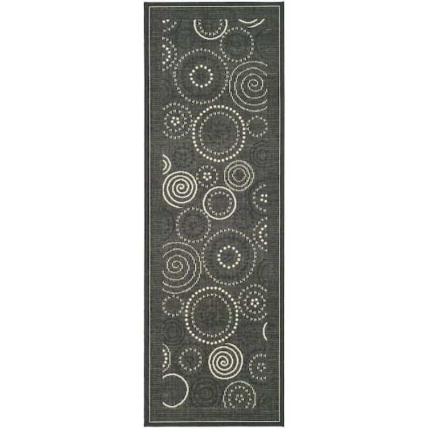 SAFAVIEH Courtyard Black/Sand 2 ft. x 14 ft. Border Indoor/Outdoor Patio  Runner Rug