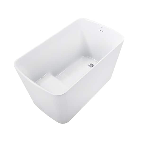 JimsMaison 47 in. Glossy Acrylic Flatbottom Freestanding Non-Whirlpool Soaking Bathtub in White With Seat