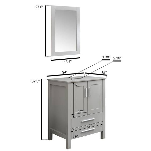 Puluomis 24 in. W x 19 in. D x 38 in. H Single Sink Bath Vanity in Blue with Blue Solid Surface Top and Mirror