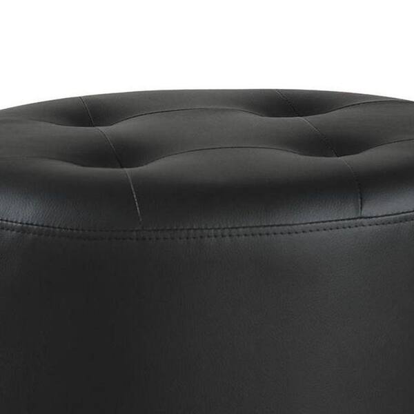 Black Round Leatherette Swivel Ottoman, Faux Leather Ottoman B M