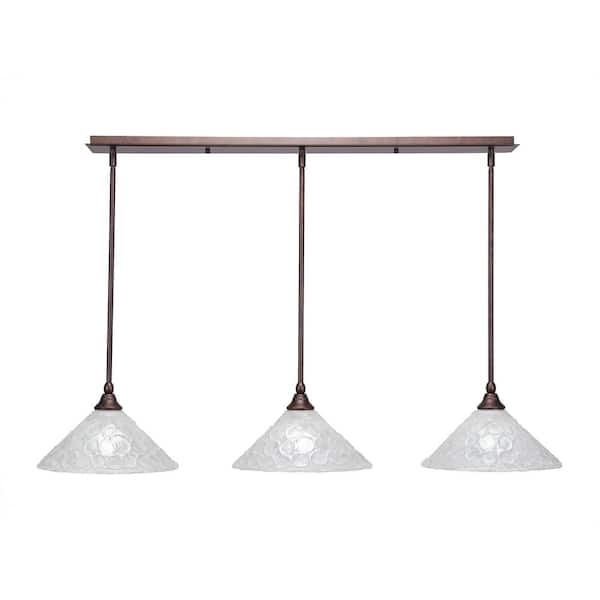 Unbranded Livingston 100-Watt 3 Light Bronze, Linear Pendant Light with 12 in. Italian Bubble Glass Shades No Bulbs Included