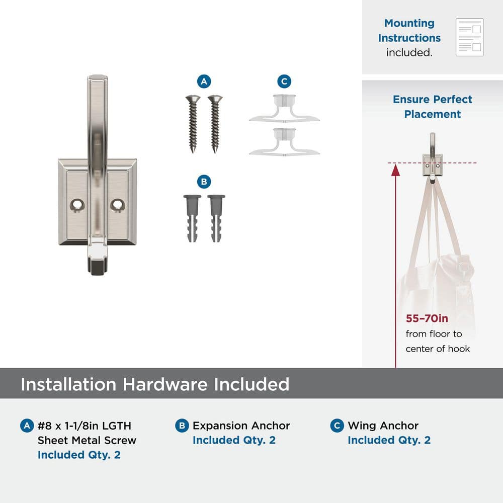 Satin Nickel Double Prong Decorative Wall Hook