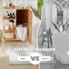 Costway 26 in. W x 13 in. D x 34.5 in. H Brown Wood Bathroom Storage Floor Linen Cabinet with Single Door and 3 Open Shelves JZ-10N013NA