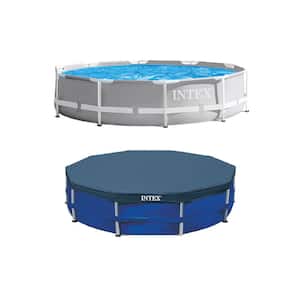 10 ft. Round 30 in. D Soft-Sided Metal Frame Pool with 10 ft. Above Ground Pool Cover