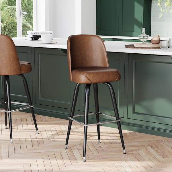 James Commercial Grade 31 in. Metal Barstool with Weathered Brown Swivel Bucket Seat