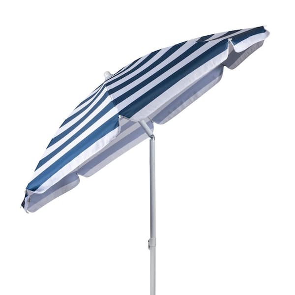 Unbranded 5.5 ft. Steel Pole Tilt Beach Umbrella in Blue White Stripe with Carry Bag