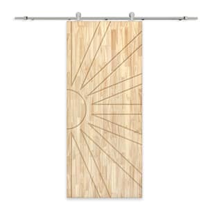 30 in. x 96 in. Natural Pine Wood Unfinished Interior Sliding Barn Door with Hardware Kit