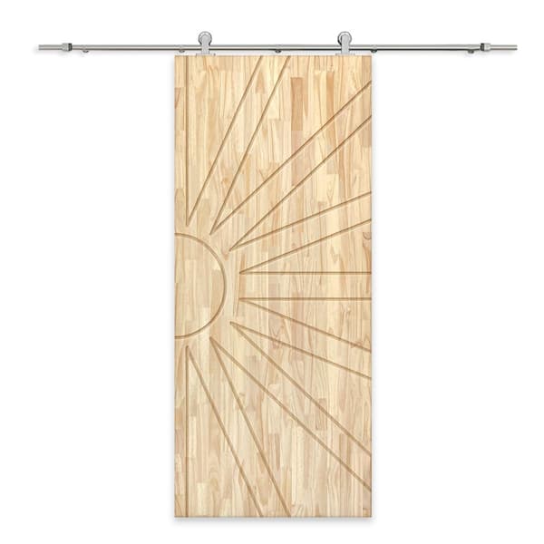 CALHOME 30 in. x 96 in. Natural Pine Wood Unfinished Interior Sliding Barn Door with Hardware Kit